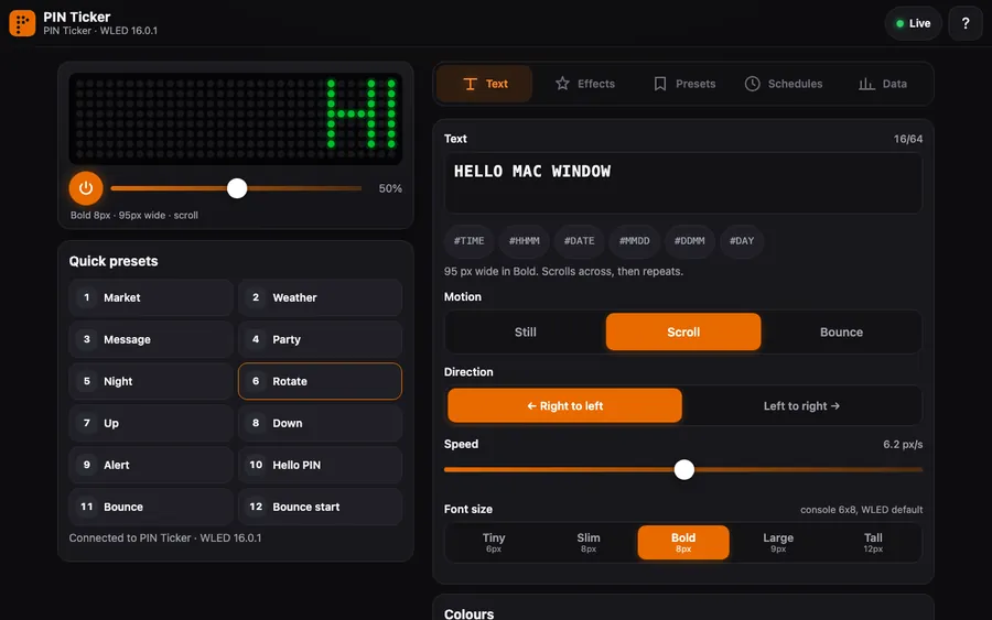 Control app screenshot: desktop