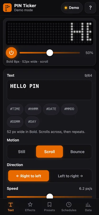 Control app screenshot: mobile home